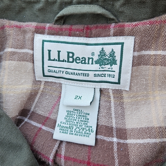 LL Bean green canvas flannel-lined Adirondack Barn Coat in Loden size 2X - Picture 5 of 11